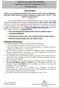 Haryana CET 2025 Result 
