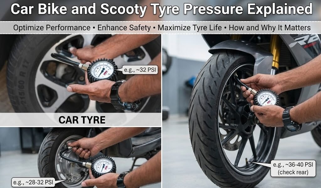 Car Bike and Scooty Tyre Pressure Explained