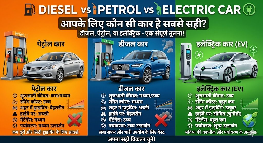 Diesel vs Petrol vs Electric Car